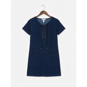 Vintage Forever 21 Navy Lace-Up Pocket Casual Dress - Size Small